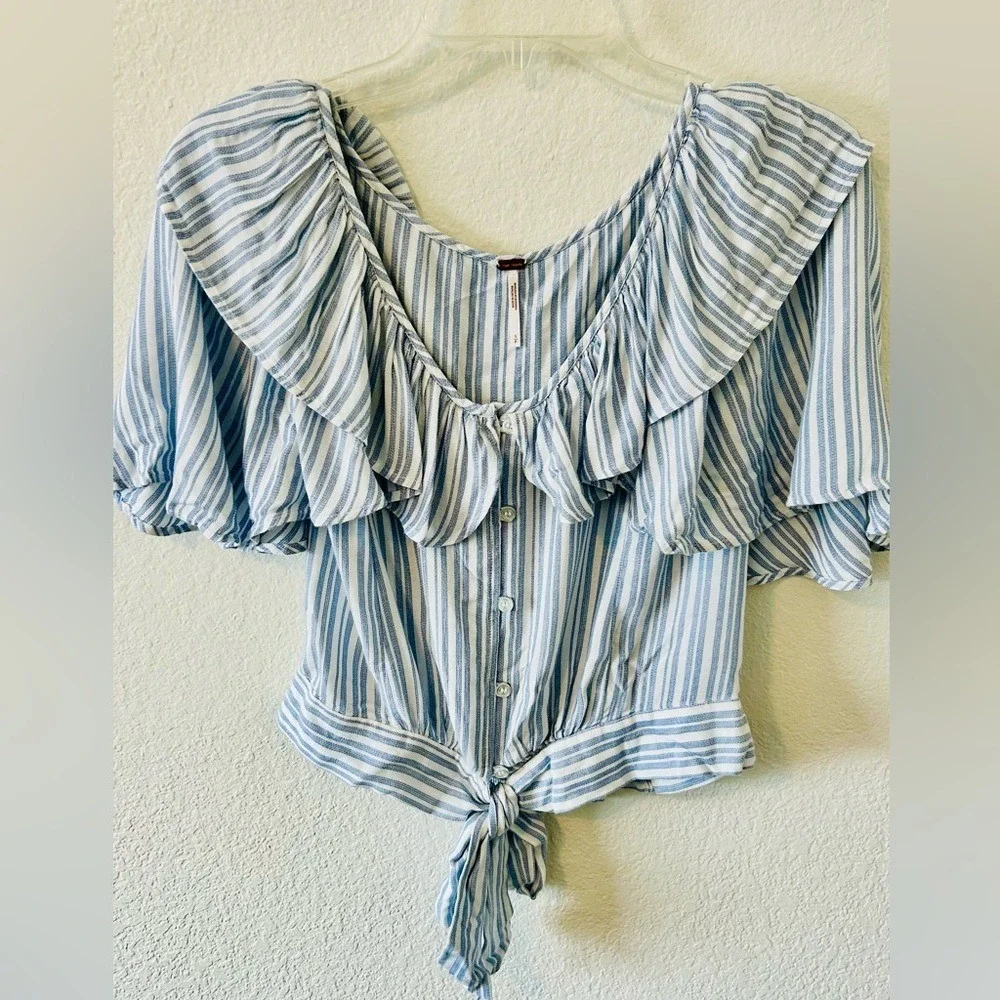 Free People Cottagecore‎ Coastal Striped Rosemary Ruffle Top SZ SM